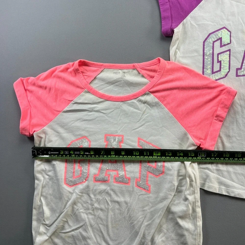 Set Of 2 Gap T Shirt Girls 2XL Multicolor Embellished Sequin Logo Raglan Sleeve